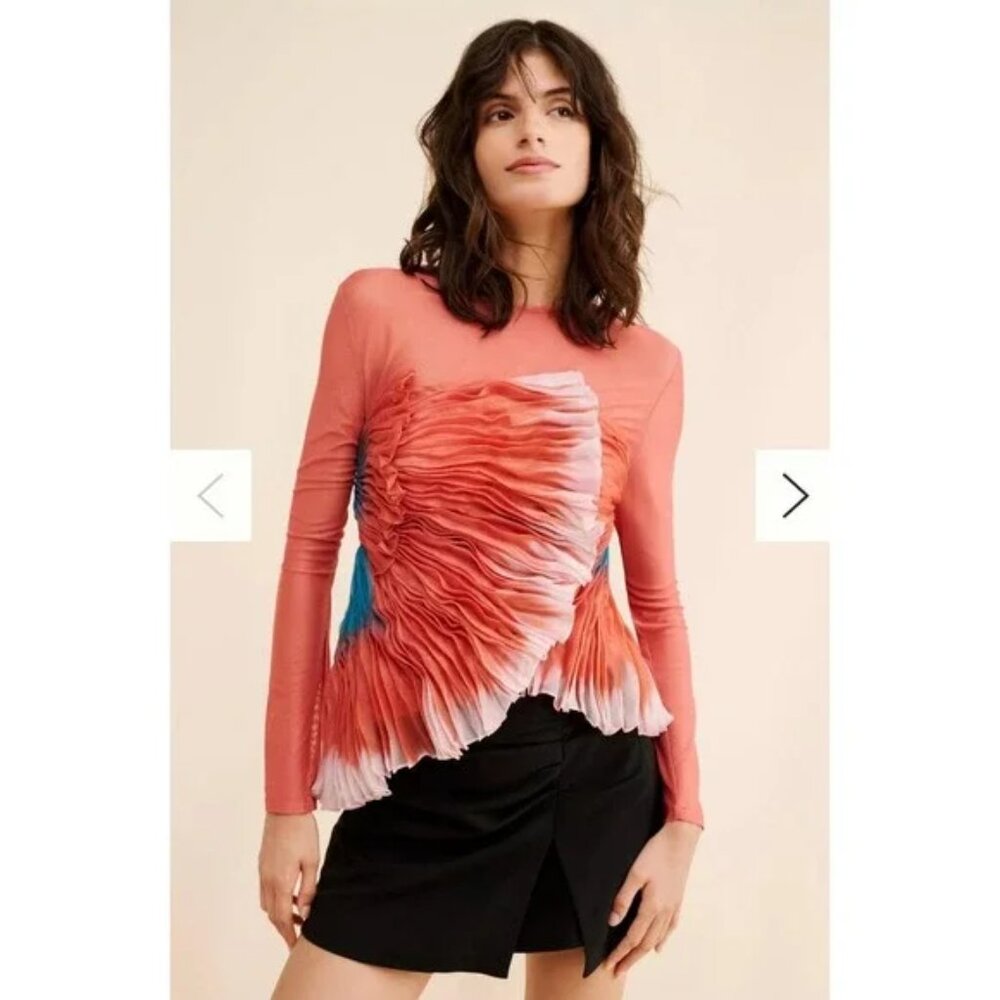 Geisha Designs Anthropologie 3D floral asymmetrical Unique Blouse Statement top - Picture 4 of 9